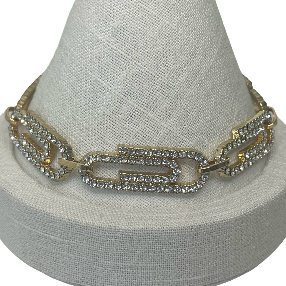 Gold Paperclip Crystal Accent Bracelet